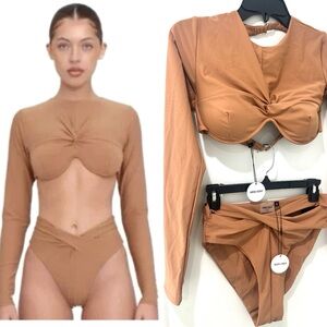 NWT SZ M ANDREA IYAMAH AKACIA NUDE BIKINI SWIMSUIT TOP + BOTTOM SAKS LUXURY